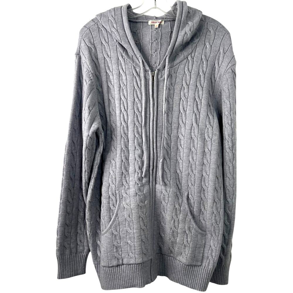 Stella Tweed NWT Women's Full Zipper Hoodie Sweater Gray Long Sleeves Size 2X